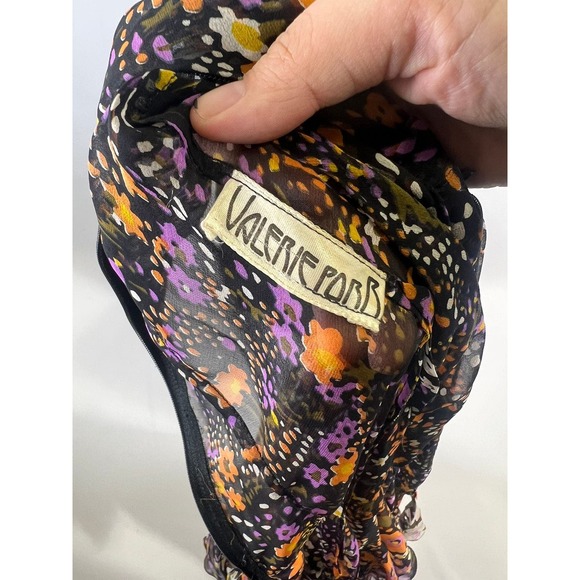 RARE Vintage 1970s Valerie Parr 100% Silk Black Floral Gown‎ - Picture 9 of 12